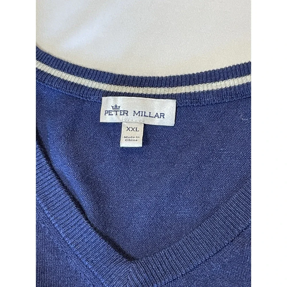 Peter Millar Blue SILK CASHMERE‎ Cotton V-Neck Jumper Pullover Sweater Size 2XL